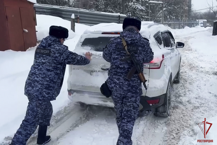 Росгвардейцы оказывают помощь водителям во время снегопада в Туле